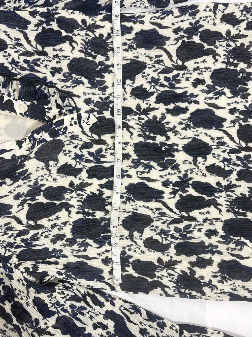Tory Burch Navy and White Floral Long-Sleeve Shift Dress